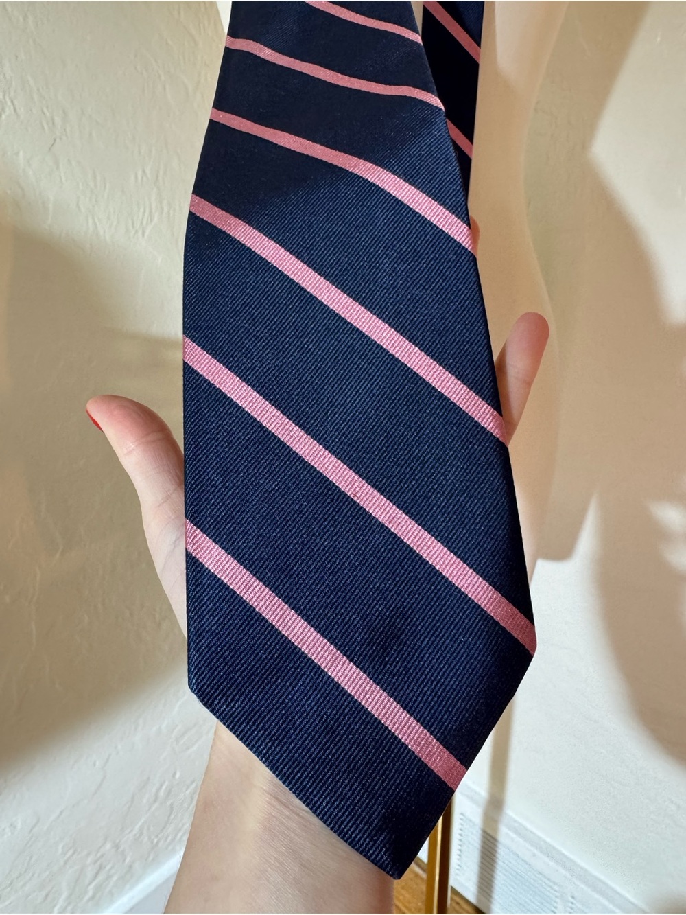 Brooks Brothers Navy Tie with Pink Diagonal Stripes